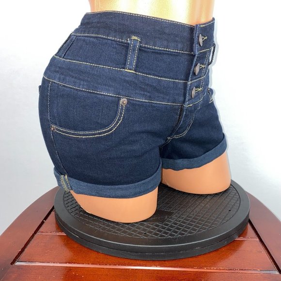 Mossimo Supply Co 4 / 27 Button Fly Zippered Cuffed Denim Dark Wash Shorts - Picture 2 of 8